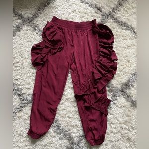 Maroon pants with ruffles